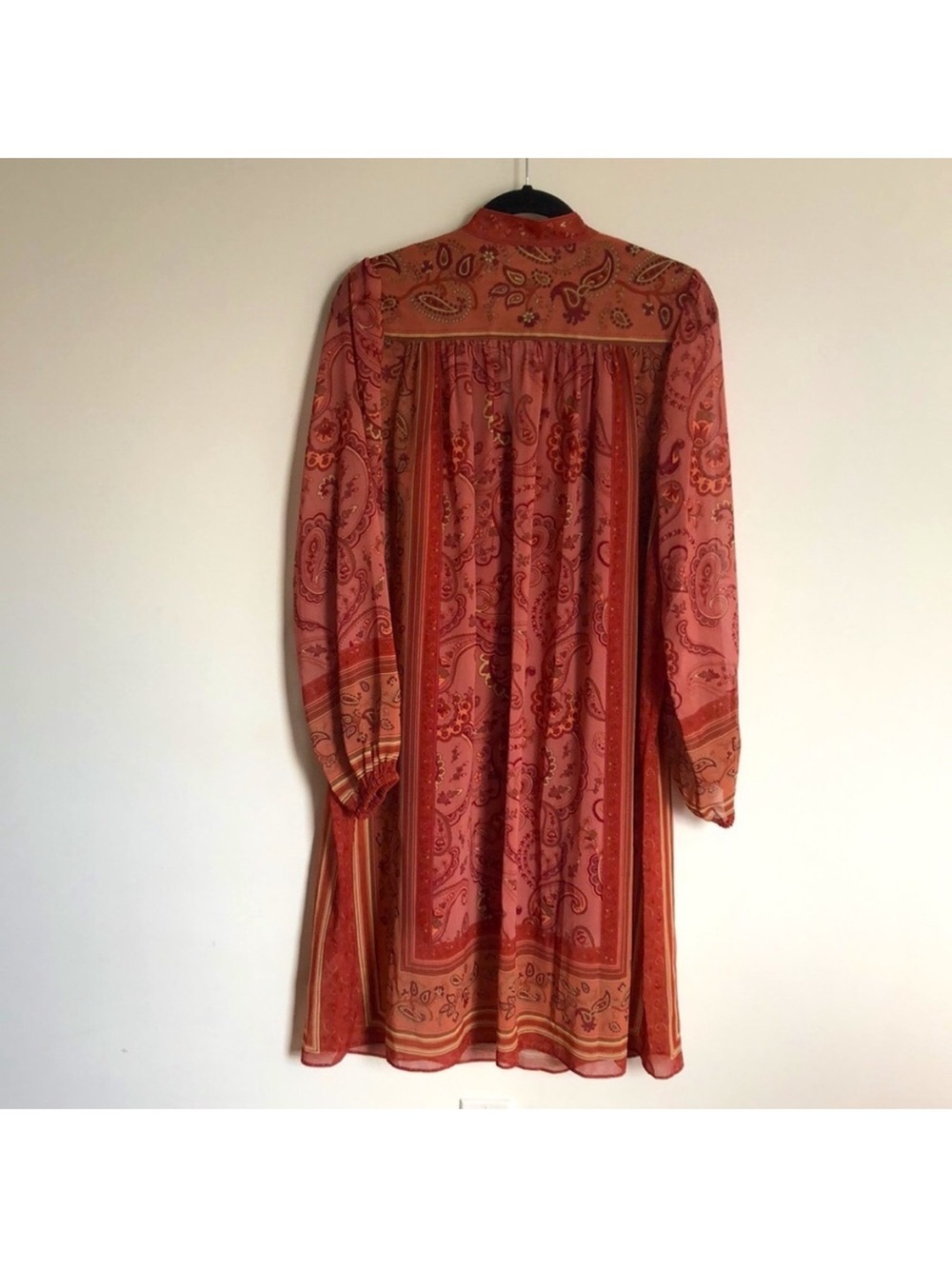 NWT Wilfred Solene Boho Dress Chiffon Long Sleeve Hippie Terracotta Rust Folk - Picture 9 of 13
